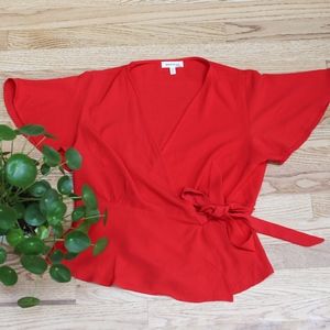 Red Monteau Los Angelas Wrap Flutter Sleeve Top